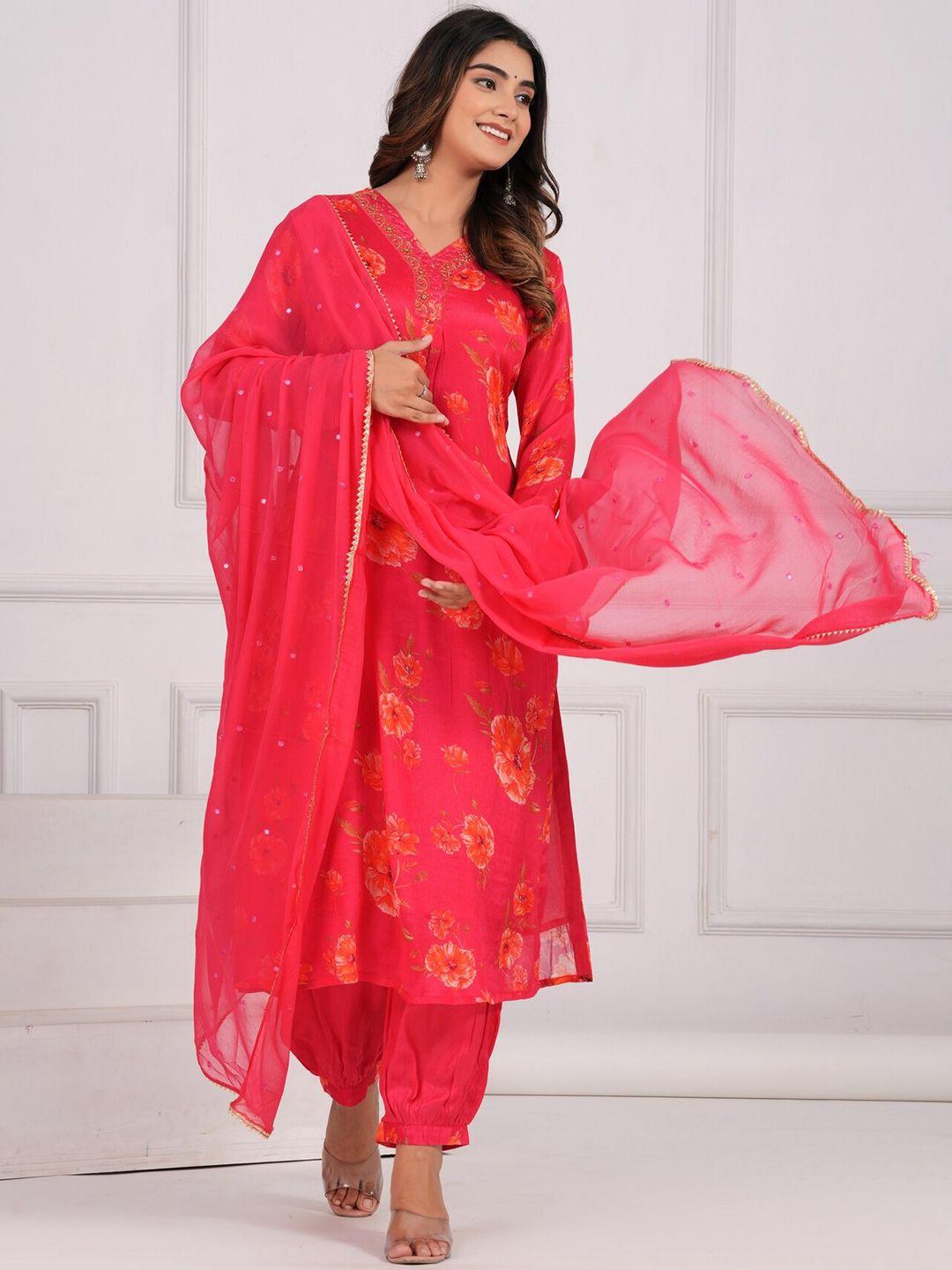 etnicawear ethnic motifs printed beads & stones kurta with salwar & dupatta