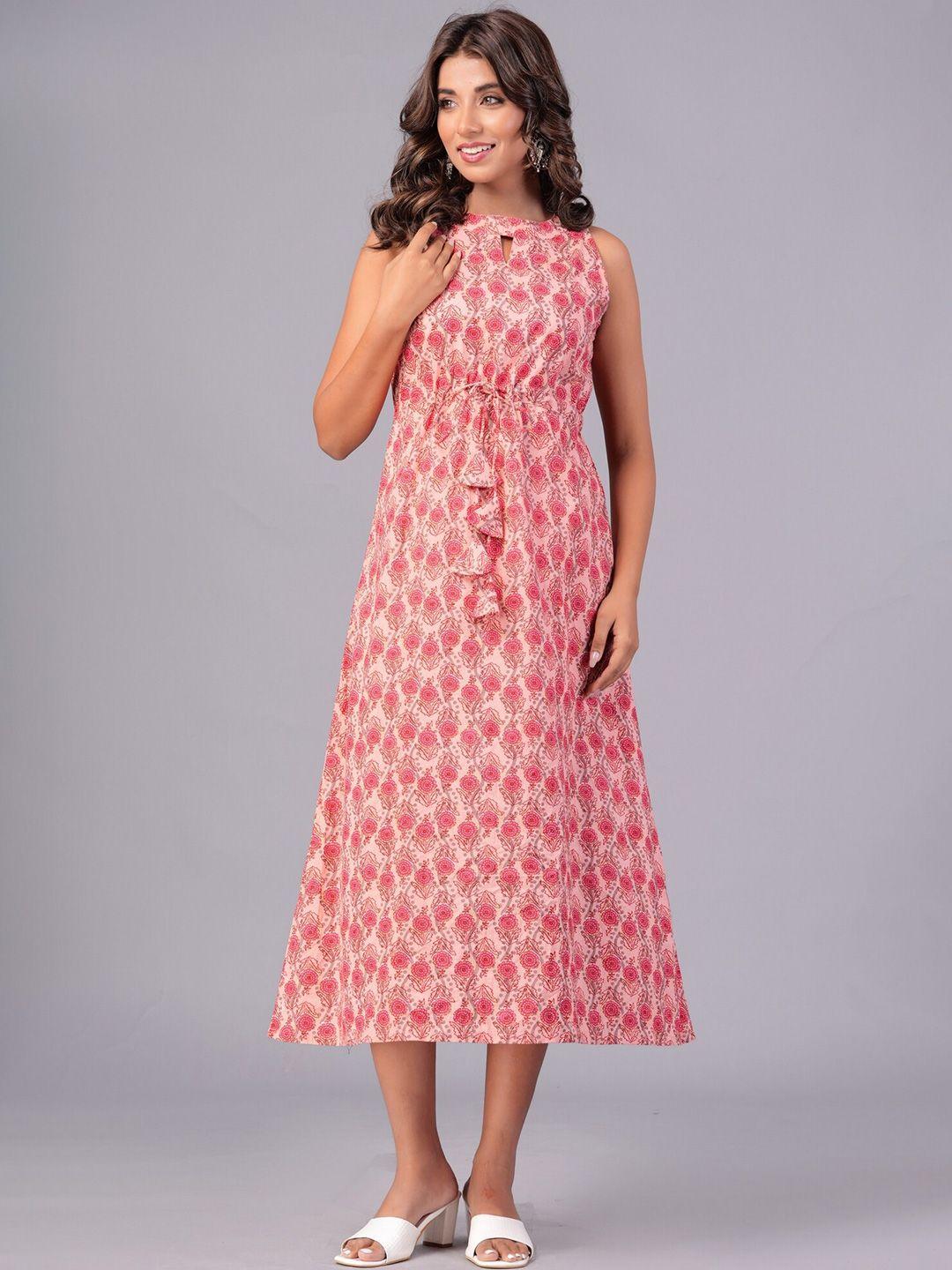 etnicawear floral printed pure cotton midi fit & flare ethnic dress