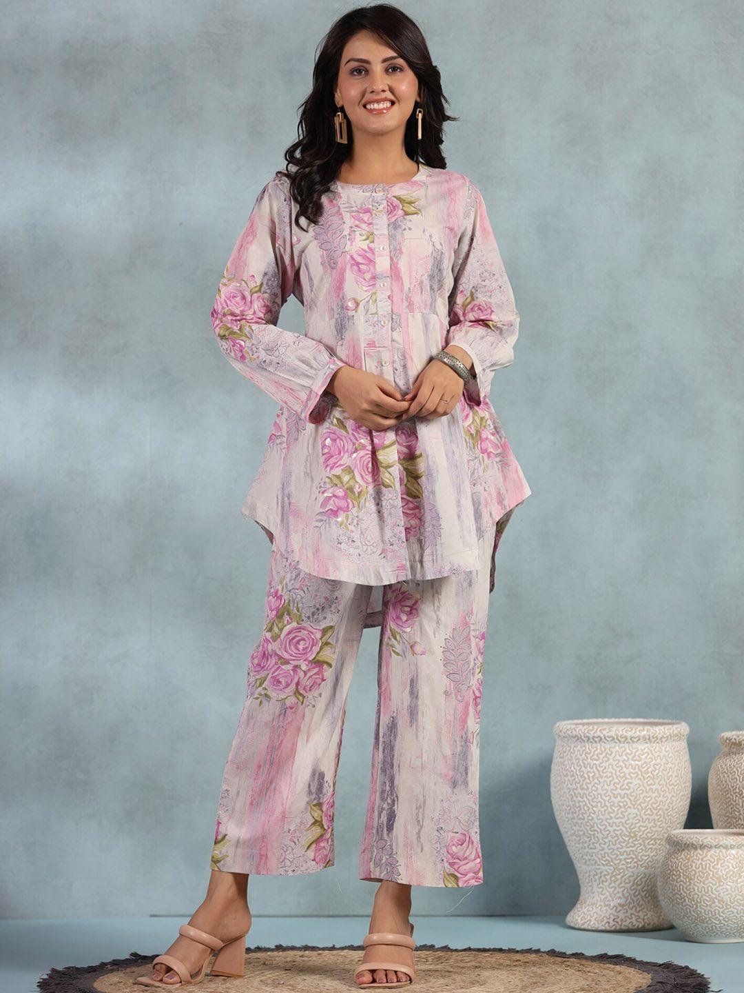 etnicawear floral printed pure muslin kurta with trousers