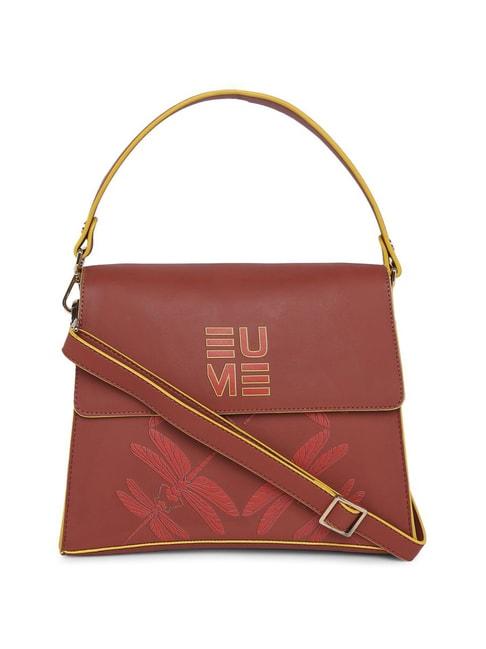 eume dragonfly hot sauce red leather printed satchel handbag