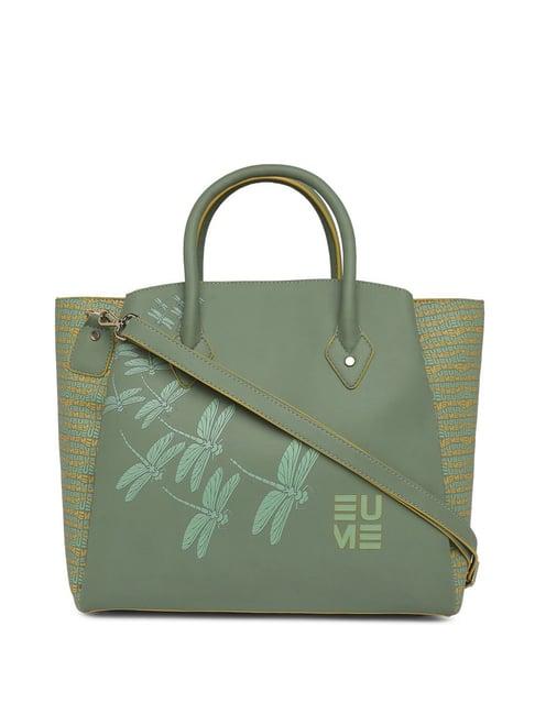 eume dragonfly basil green leather printed handbag
