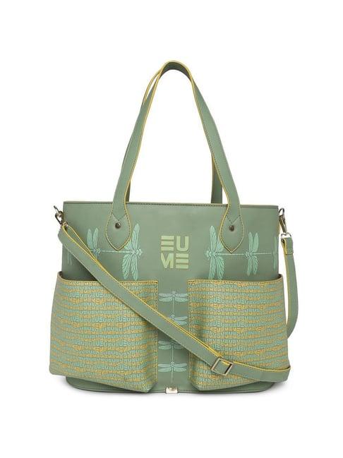 eume dragonfly basil green leather printed shoulder handbag