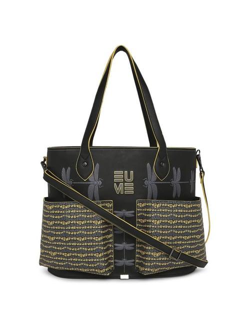 eume dragonfly black leather printed shoulder handbag