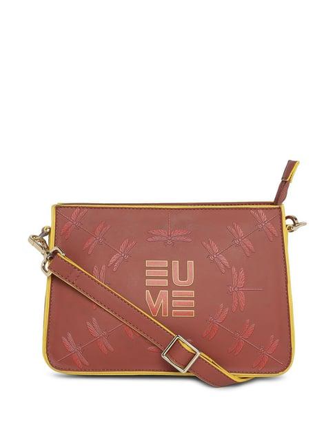 eume dragonfly hot sauce red leather printed double sling handbag with pouch