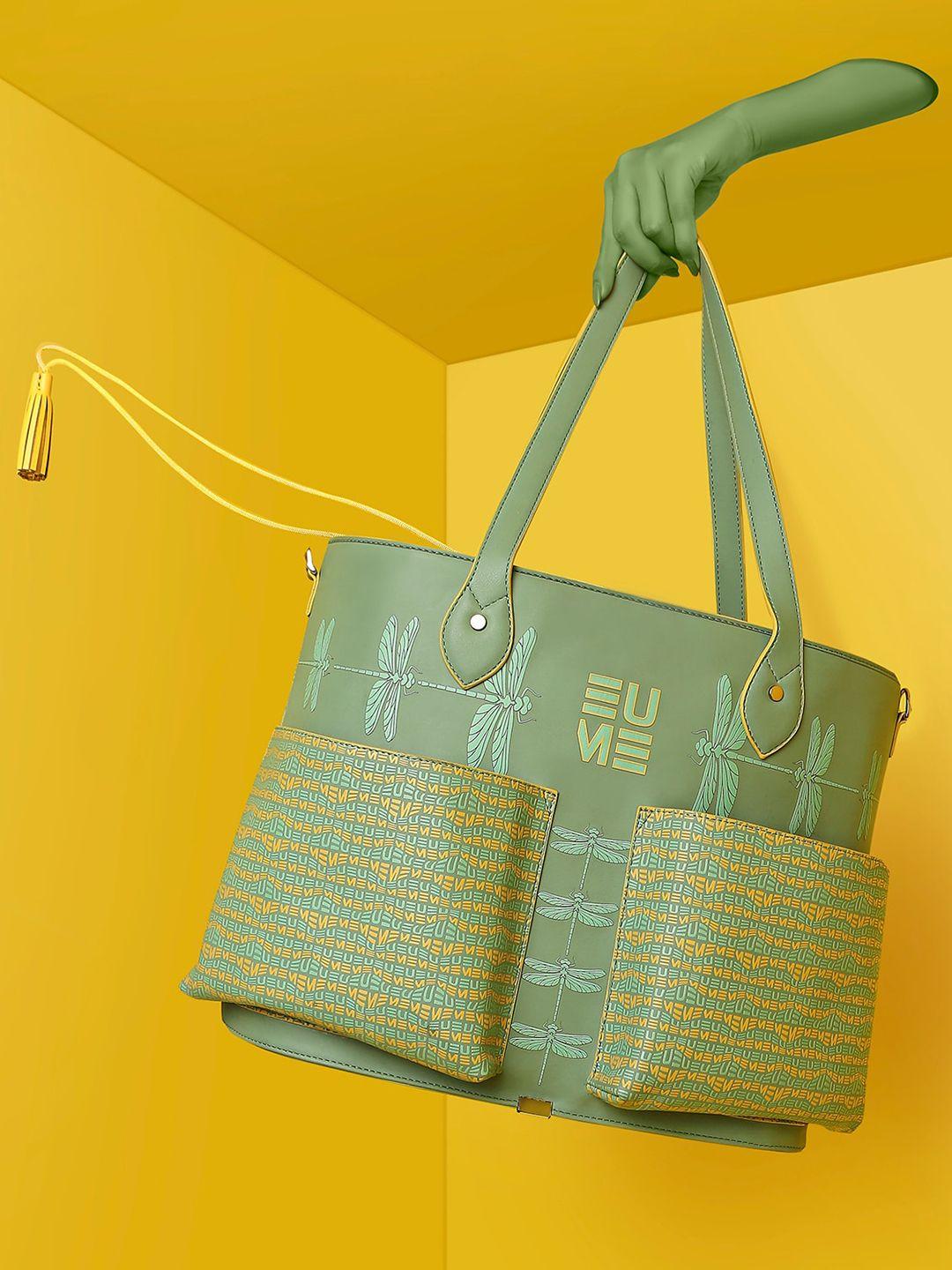 eume green printed structured shoulder bag