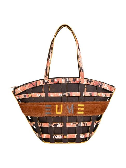 eume praline choco brown camo vegan leather tote bag