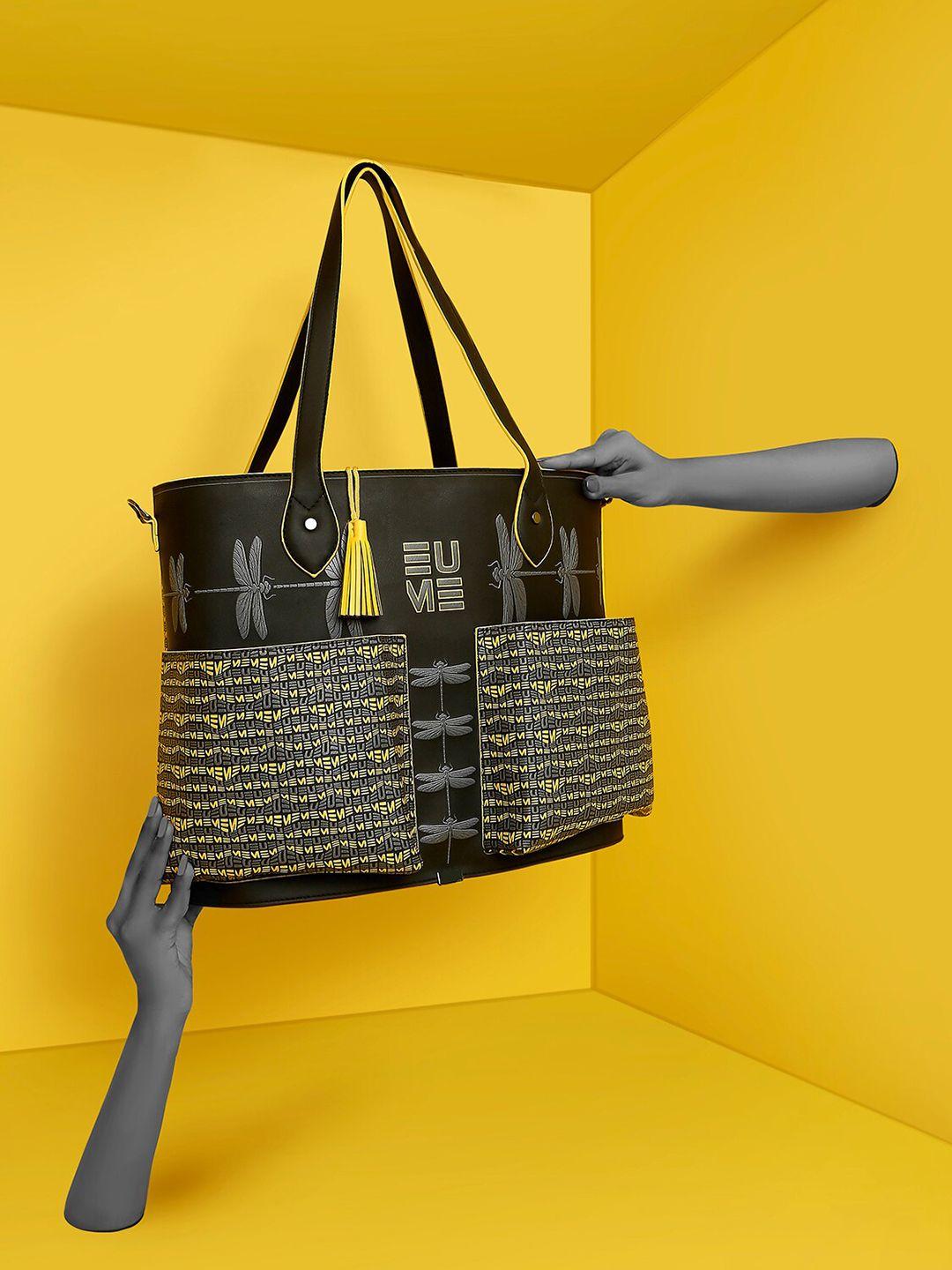 eume women black geometric structured handbag