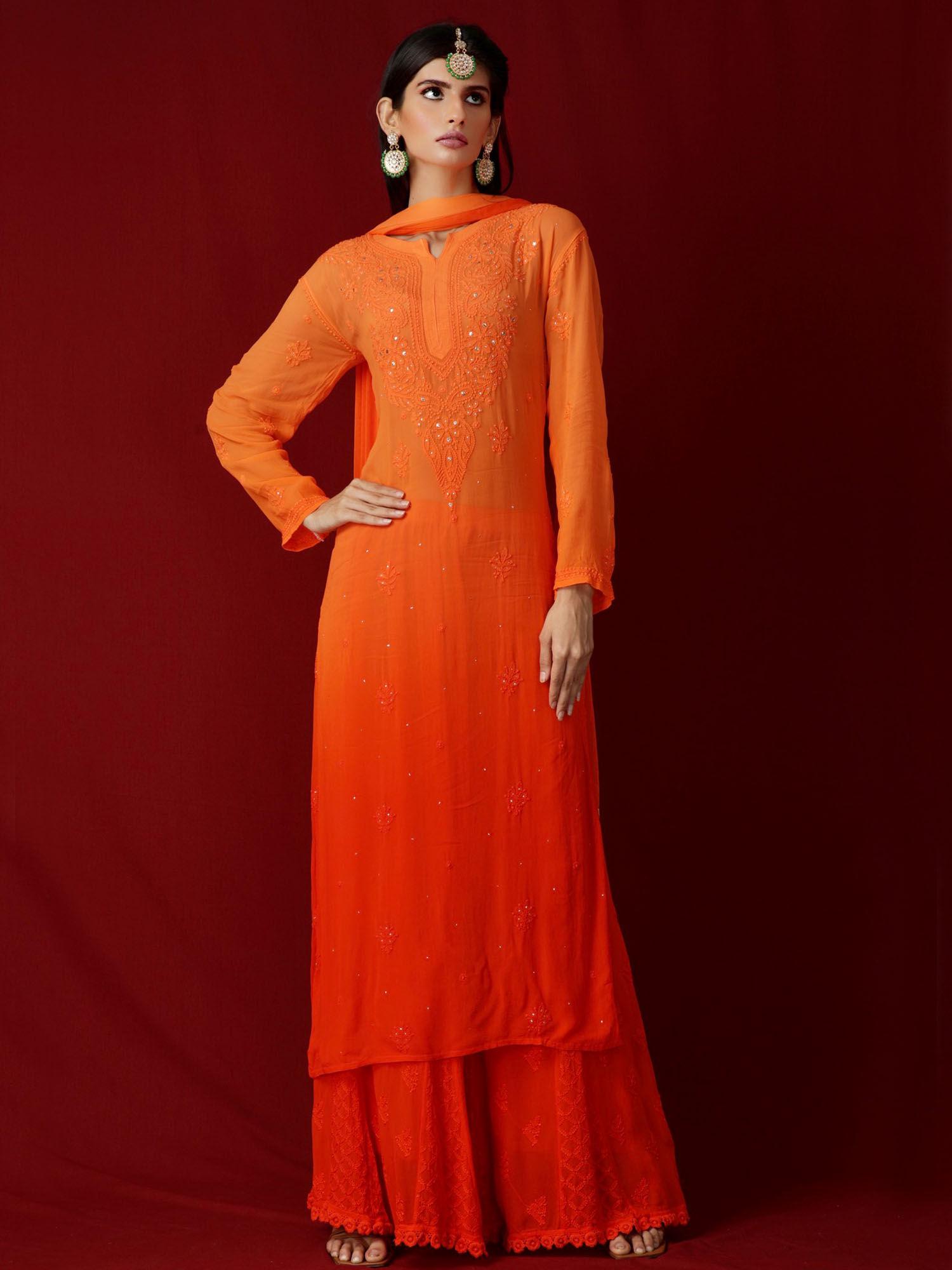 european sunset chikankari kurta