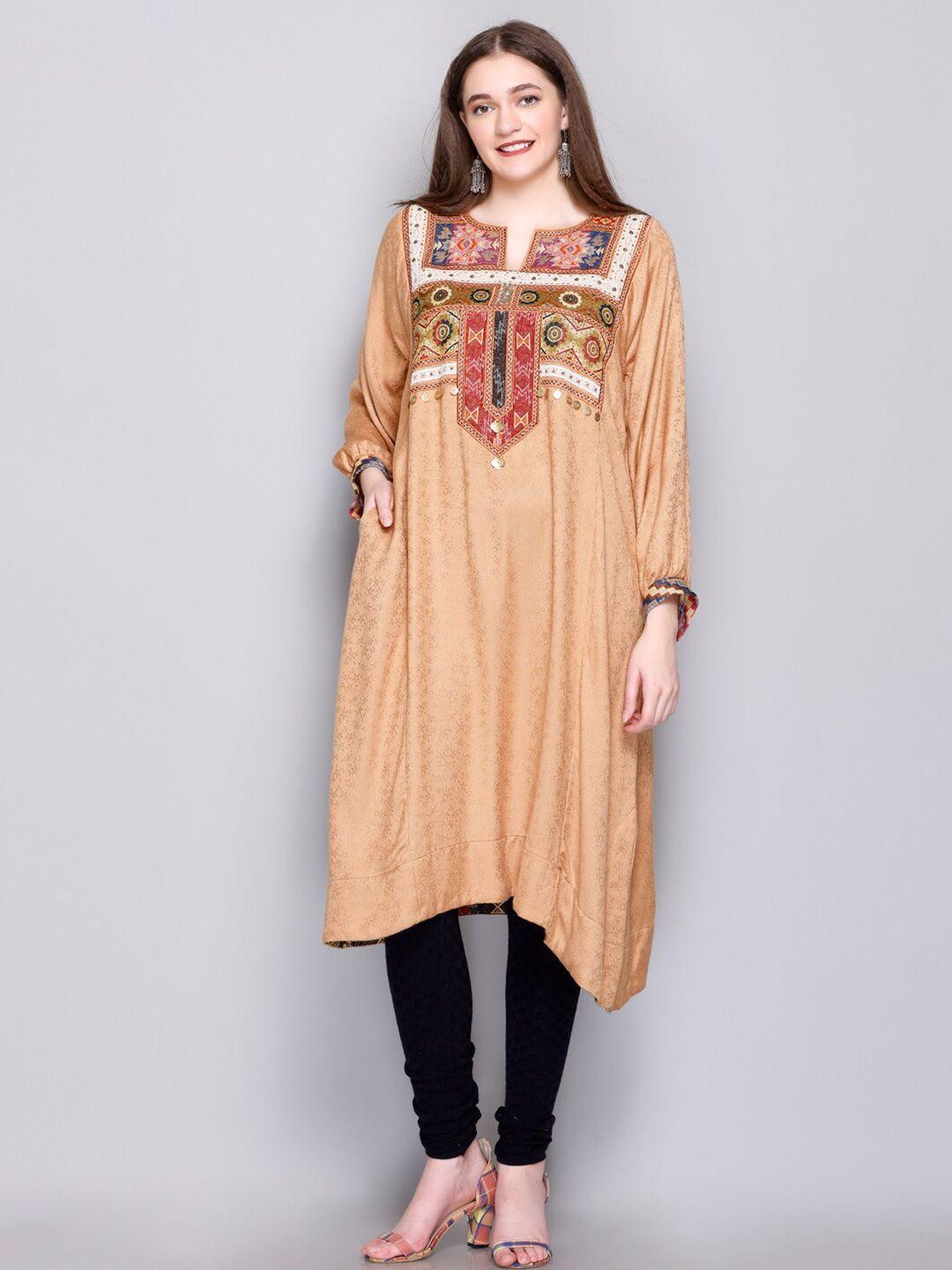 evaz ethnic motif woven design high-low woolen a-line kurta