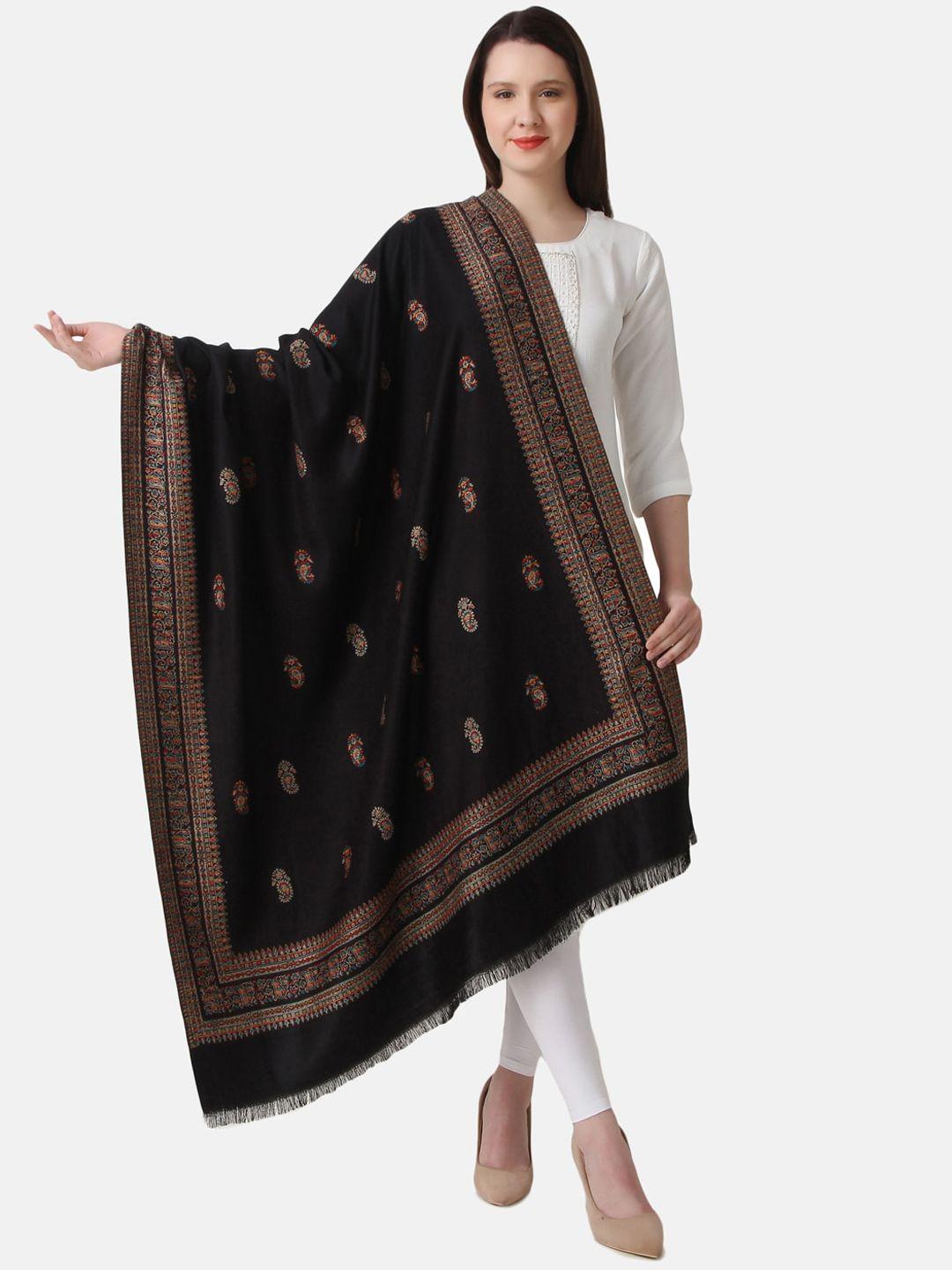 evaz ethnic motifs woven design tasseled acrylic shawl