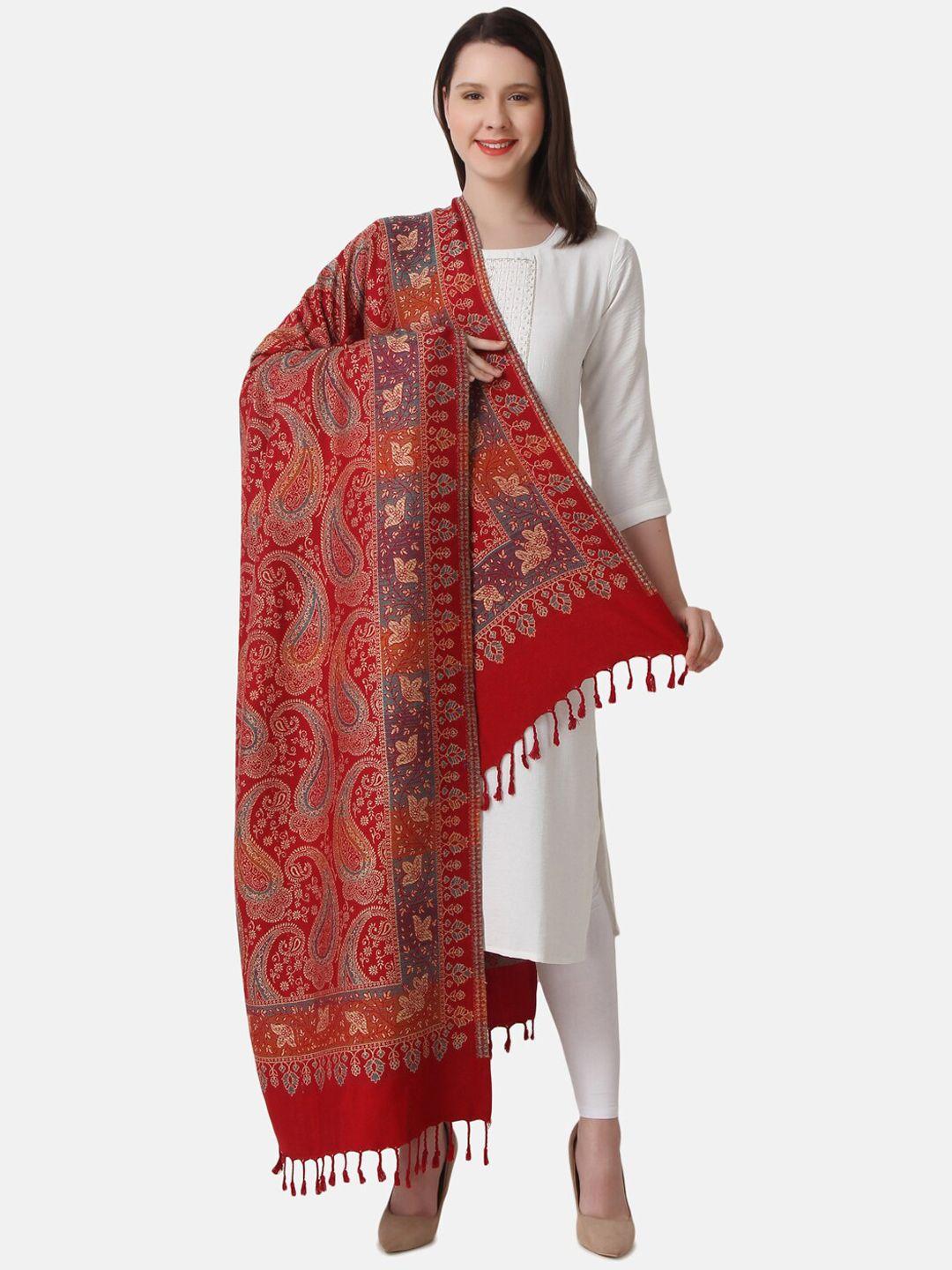 evaz ethnic motifs woven design tasseled acrylic shawl