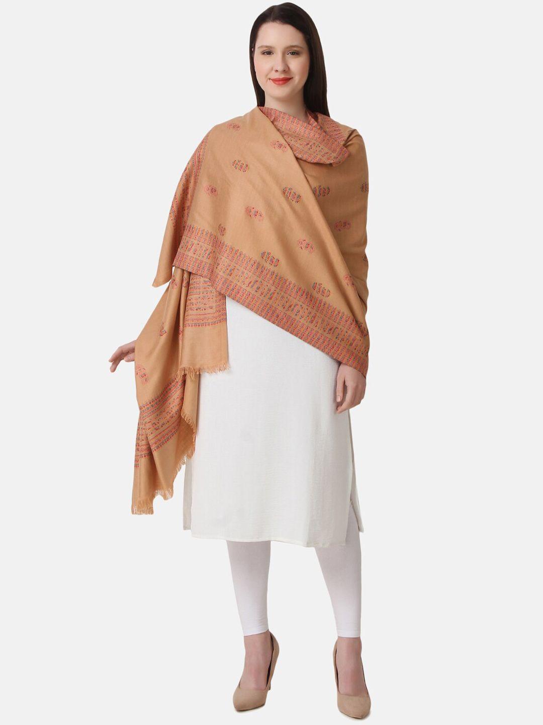 evaz ethnic motifs woven design tasseled wool shawl