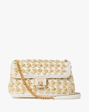 evelyn striped crochet raffia medium convertible shoulder bag