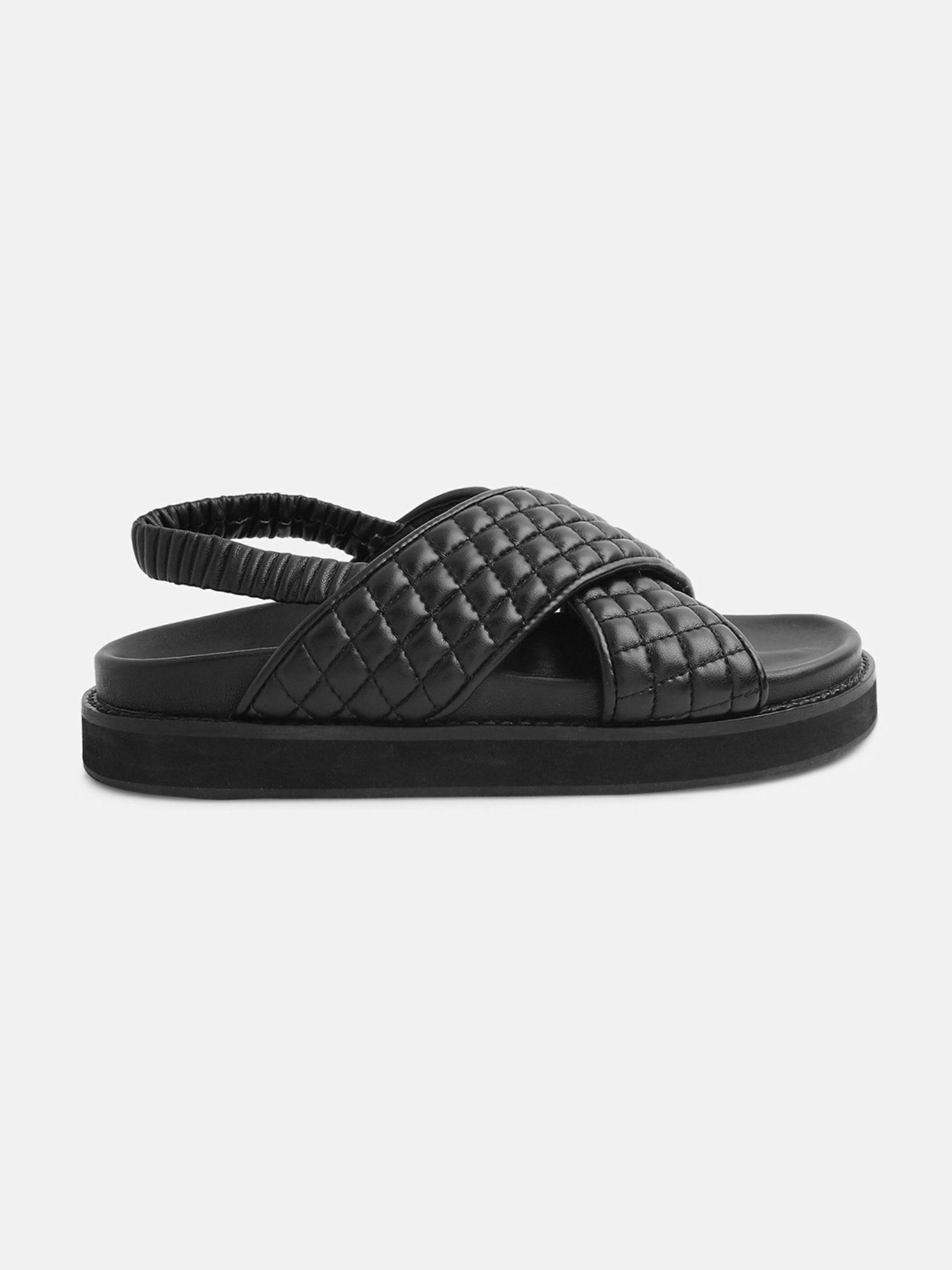 evelyn trendy black quilted sliders