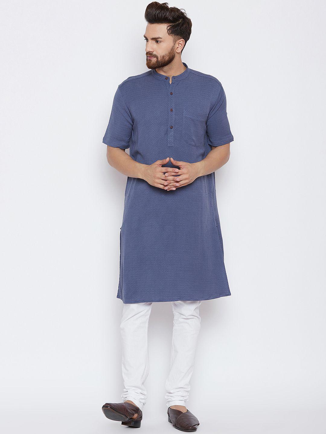 even men blue woven design straight kurta