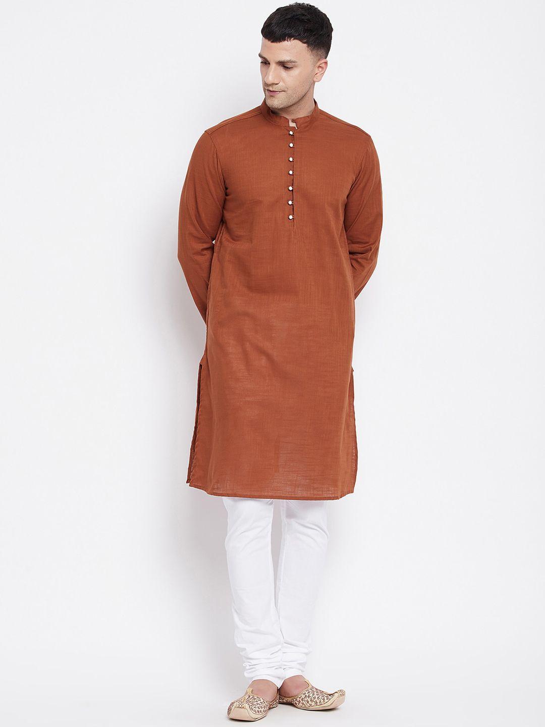 even men brown solid pure cotton kurta