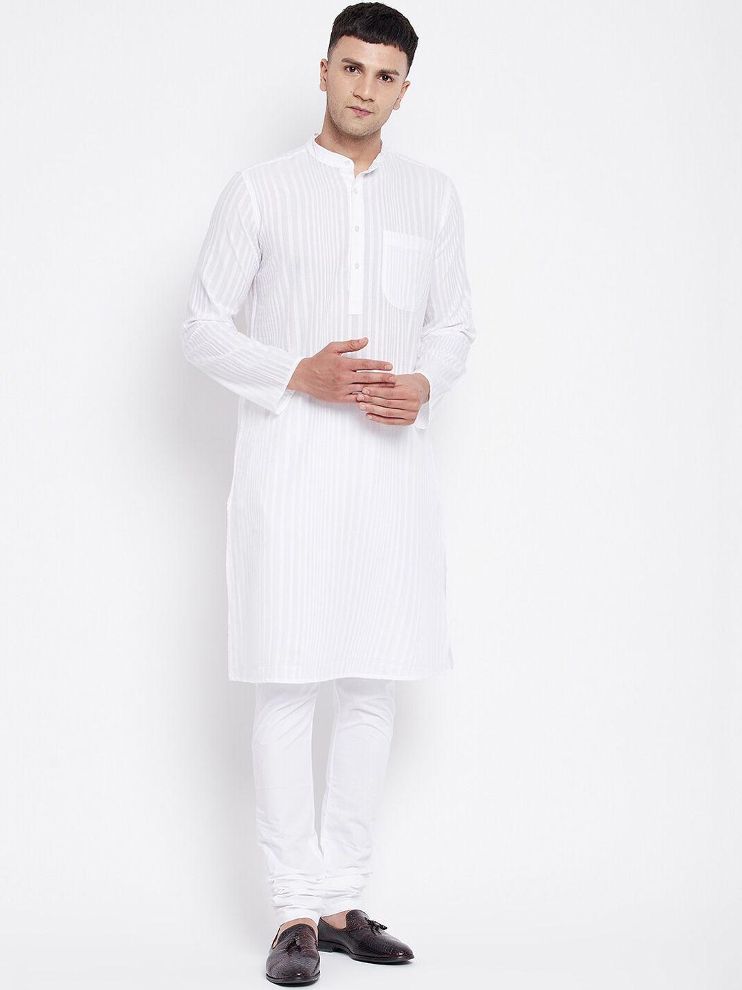 even men white striped pure cotton kurta