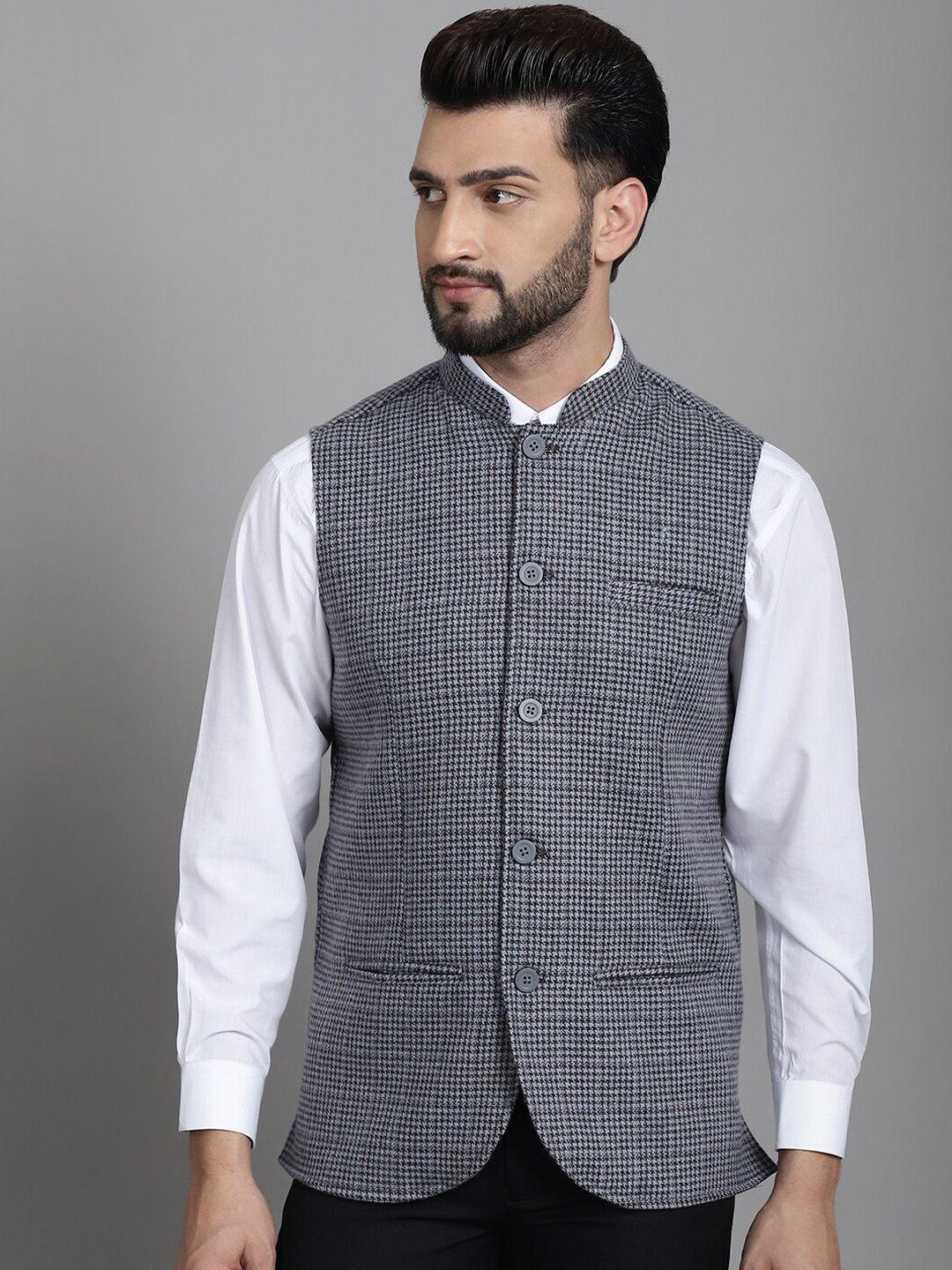 even printed woolen nehru jacket