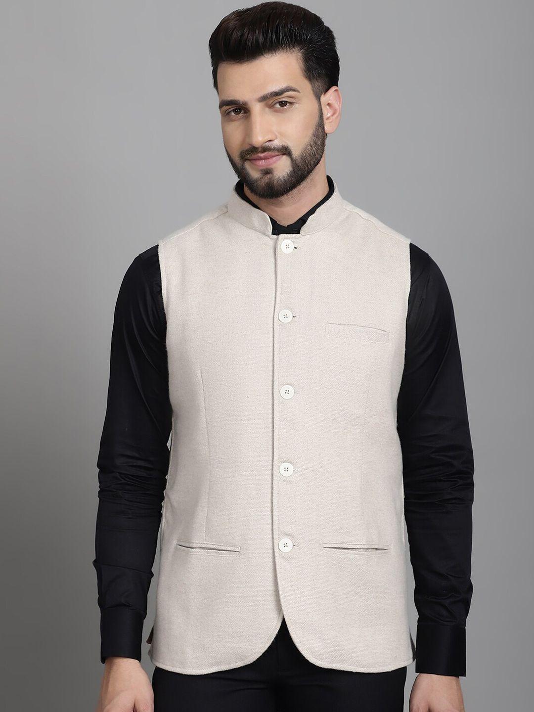even woven-design woolen nehru jacket