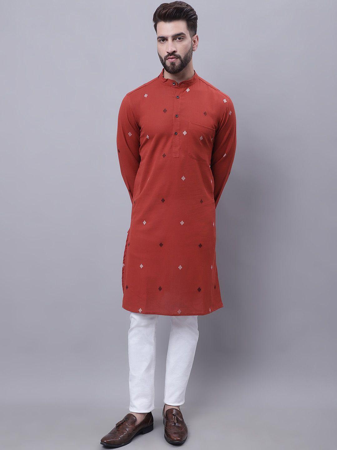 even geometric printed band collar pure cotton kurta