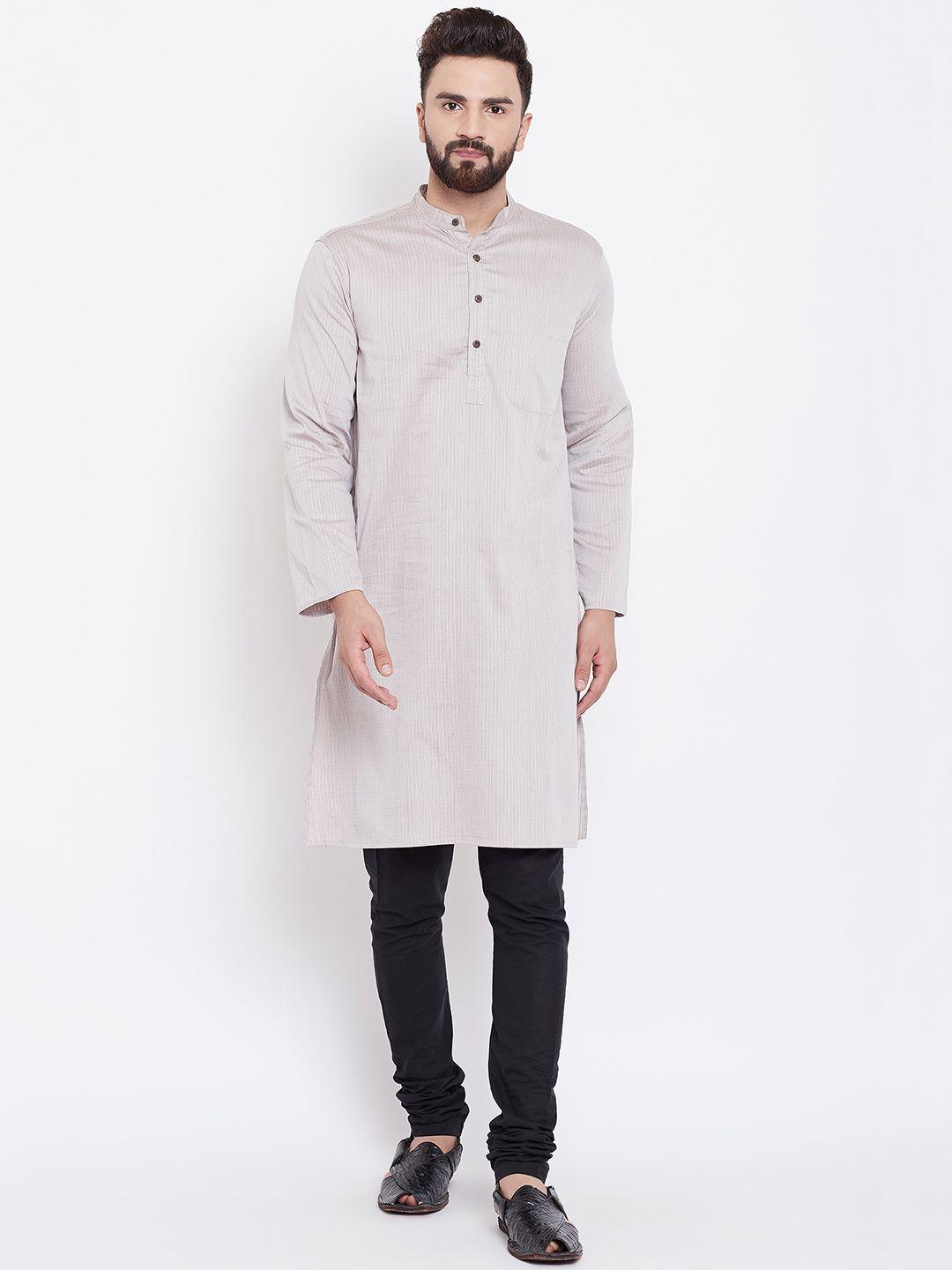 even men beige striped straight kurta