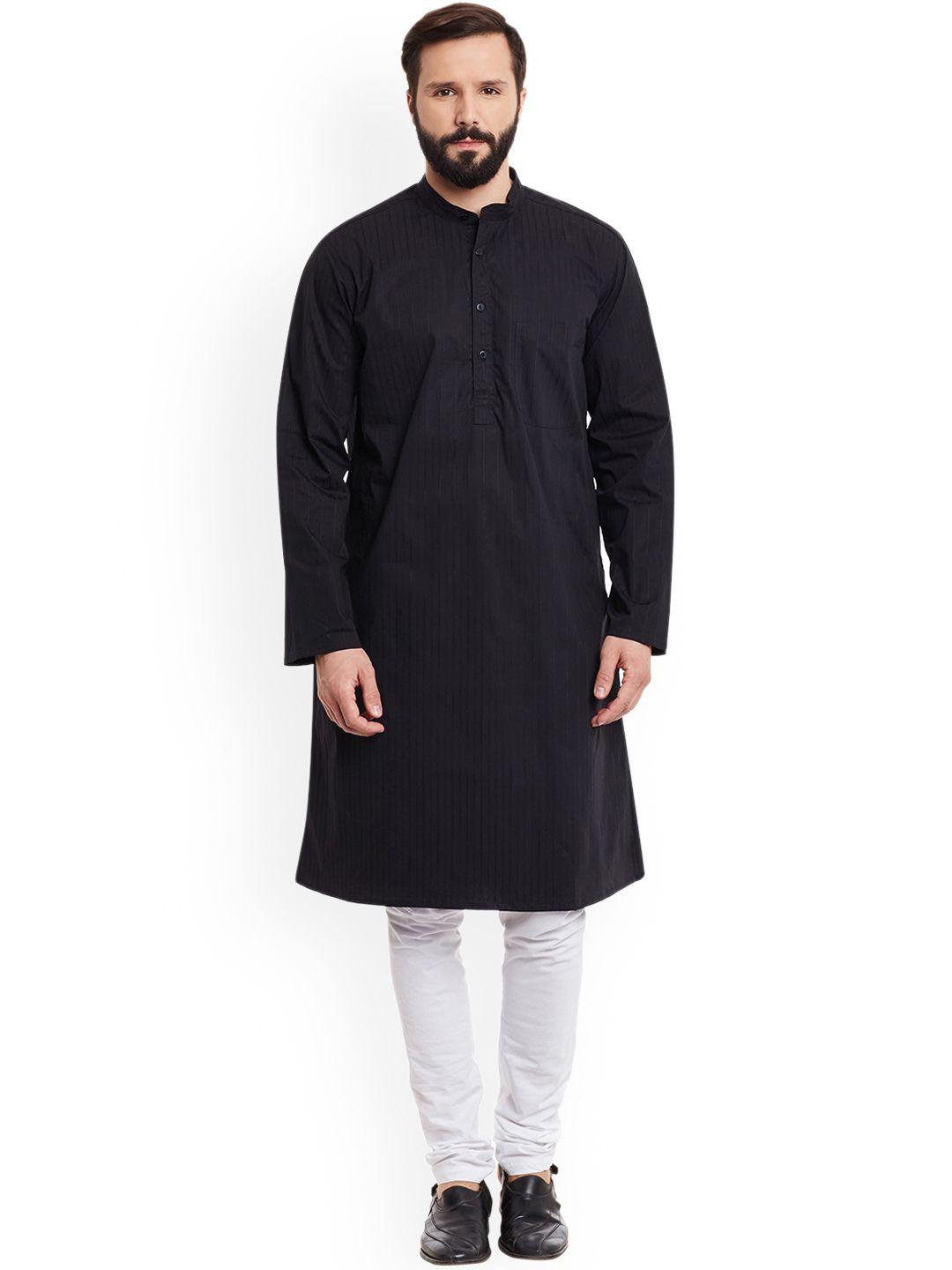 even men black & off-white solid kurta with churidar