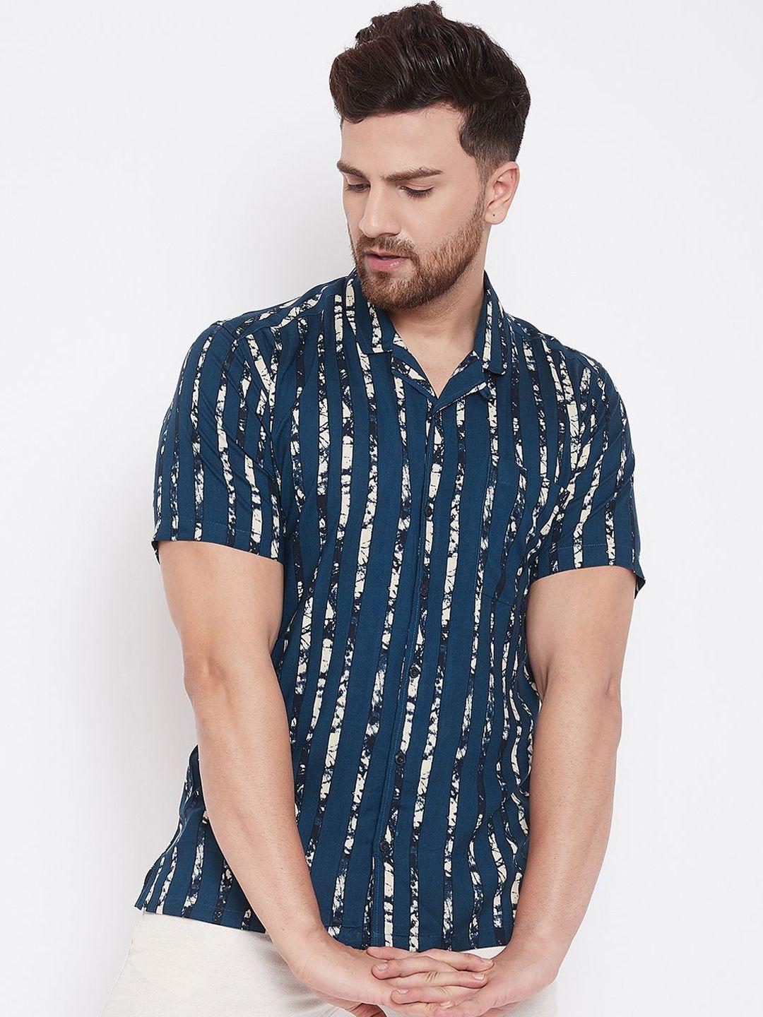 even men blue & cream-coloured slim fit printed casual shirt