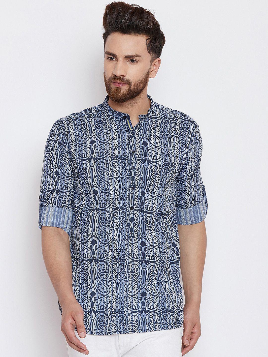 even men blue printed straight kurta