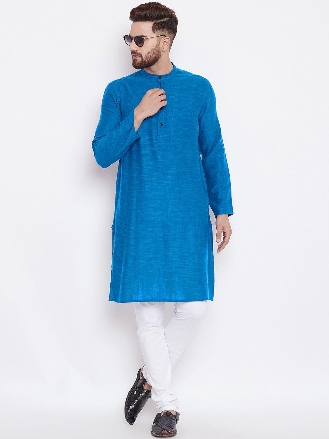 even men blue solid kurta with churidar