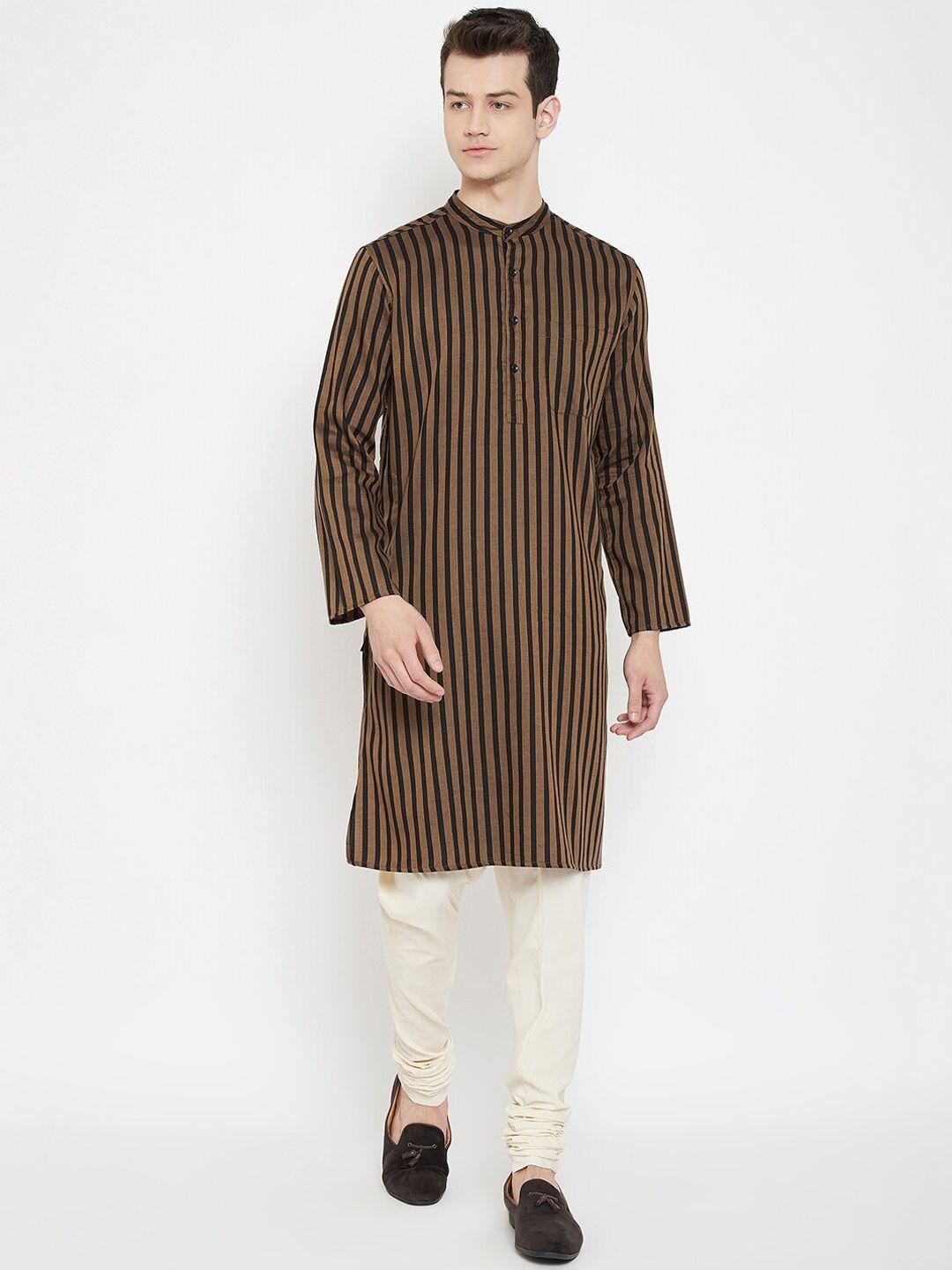 even men brown & black striped straight kurta