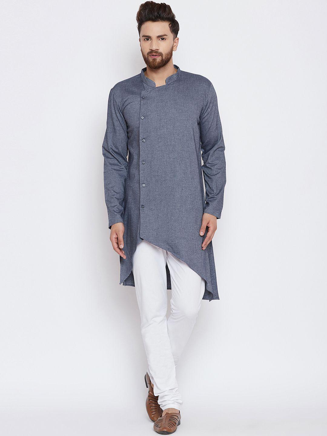 even men grey solid kurta with pyjamas