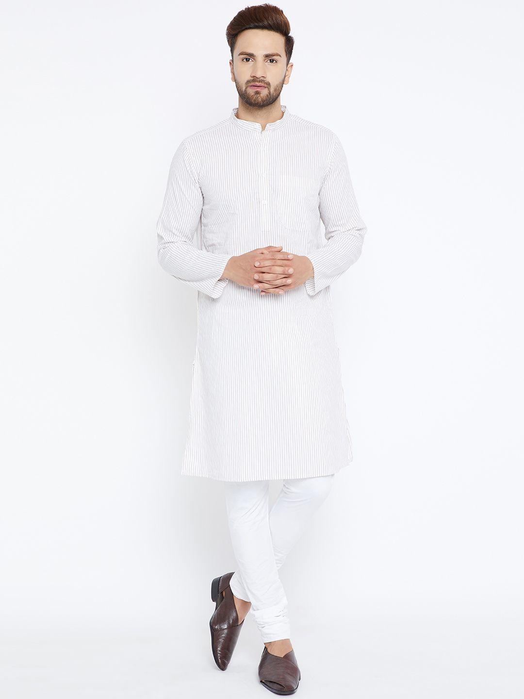 even men off-white solid dobby weave straight kurta