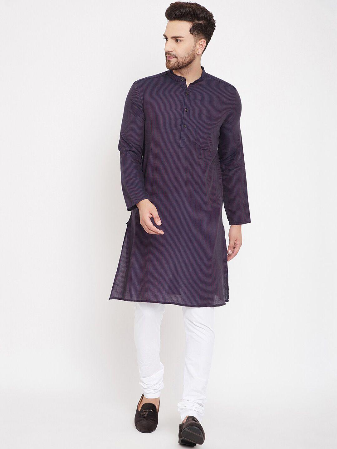 even men purple striped straight kurta