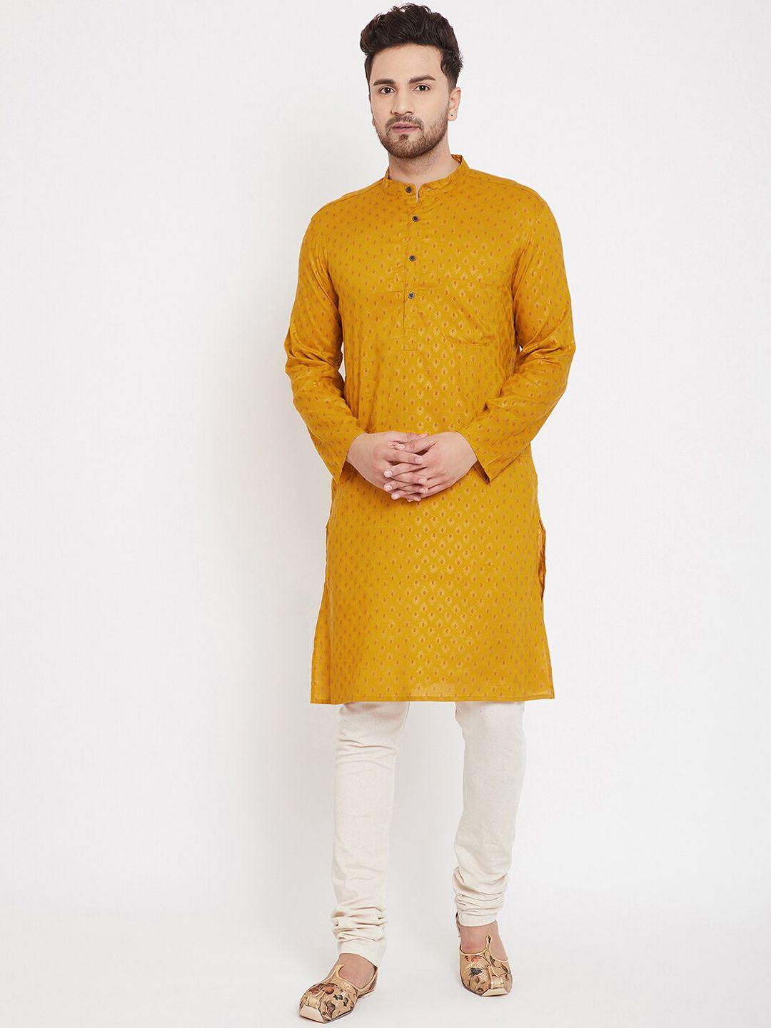 even men yellow geometric printed kurta