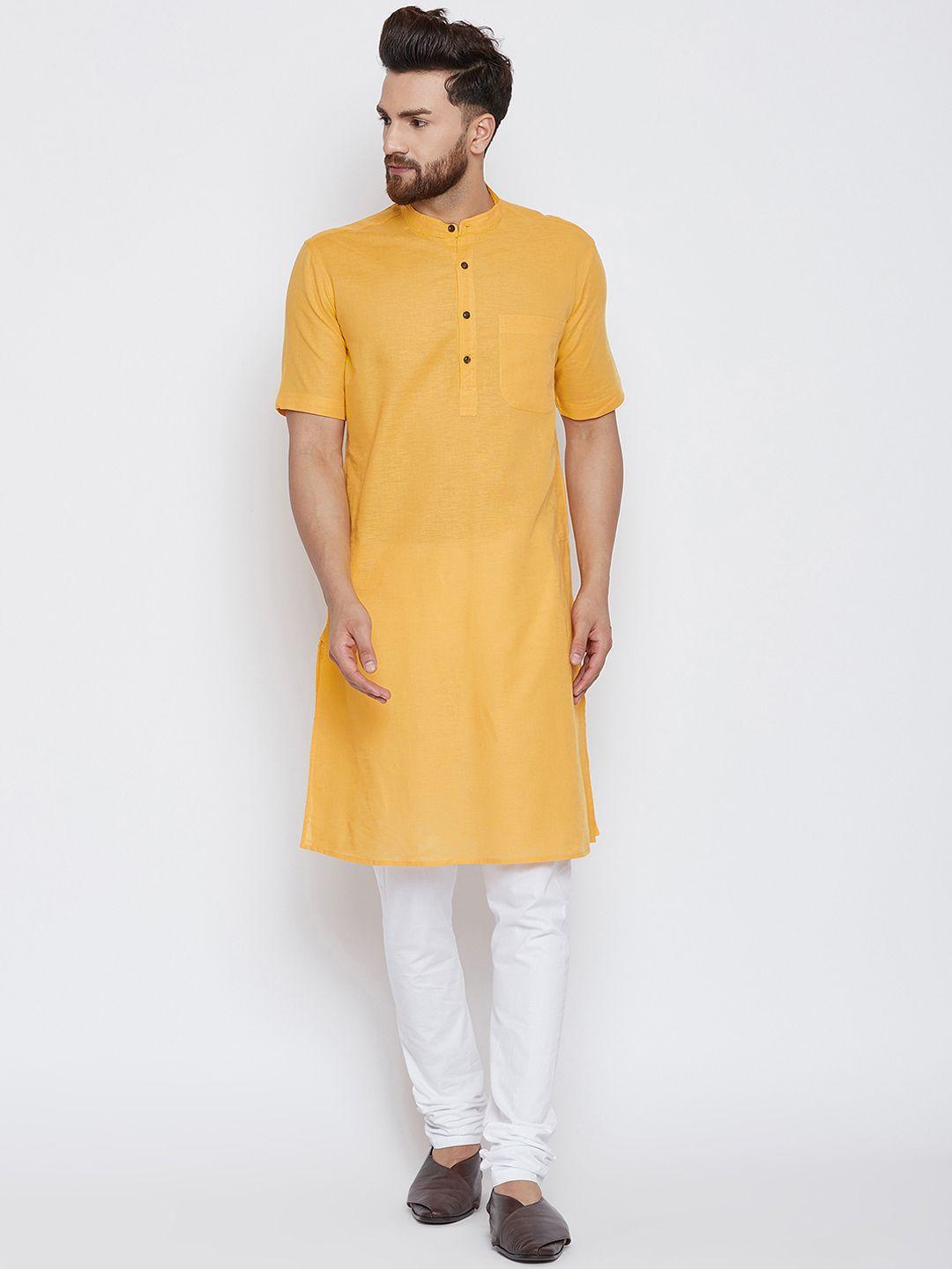 even men yellow solid straight kurta