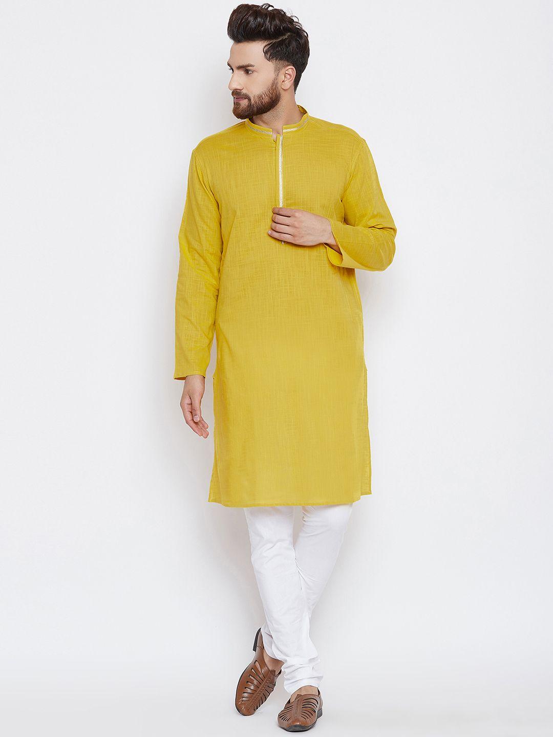 even men yellow solid straight kurta