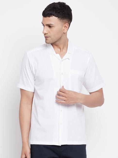 even white regular fit self design shirt