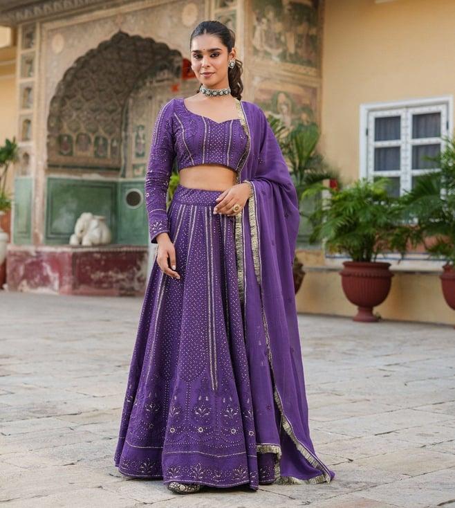 everbloom arshi purple aafreen lucknowi embroidered lehenga set