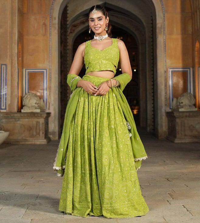 everbloom bani green aafreen lucknowi embroidered lehenga set