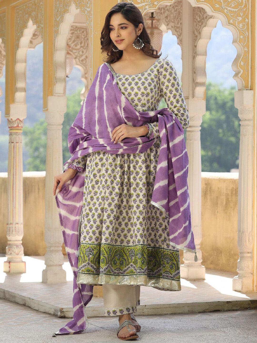 everbloom ethnic motifs printed anarkali kurta with trousers & dupatta