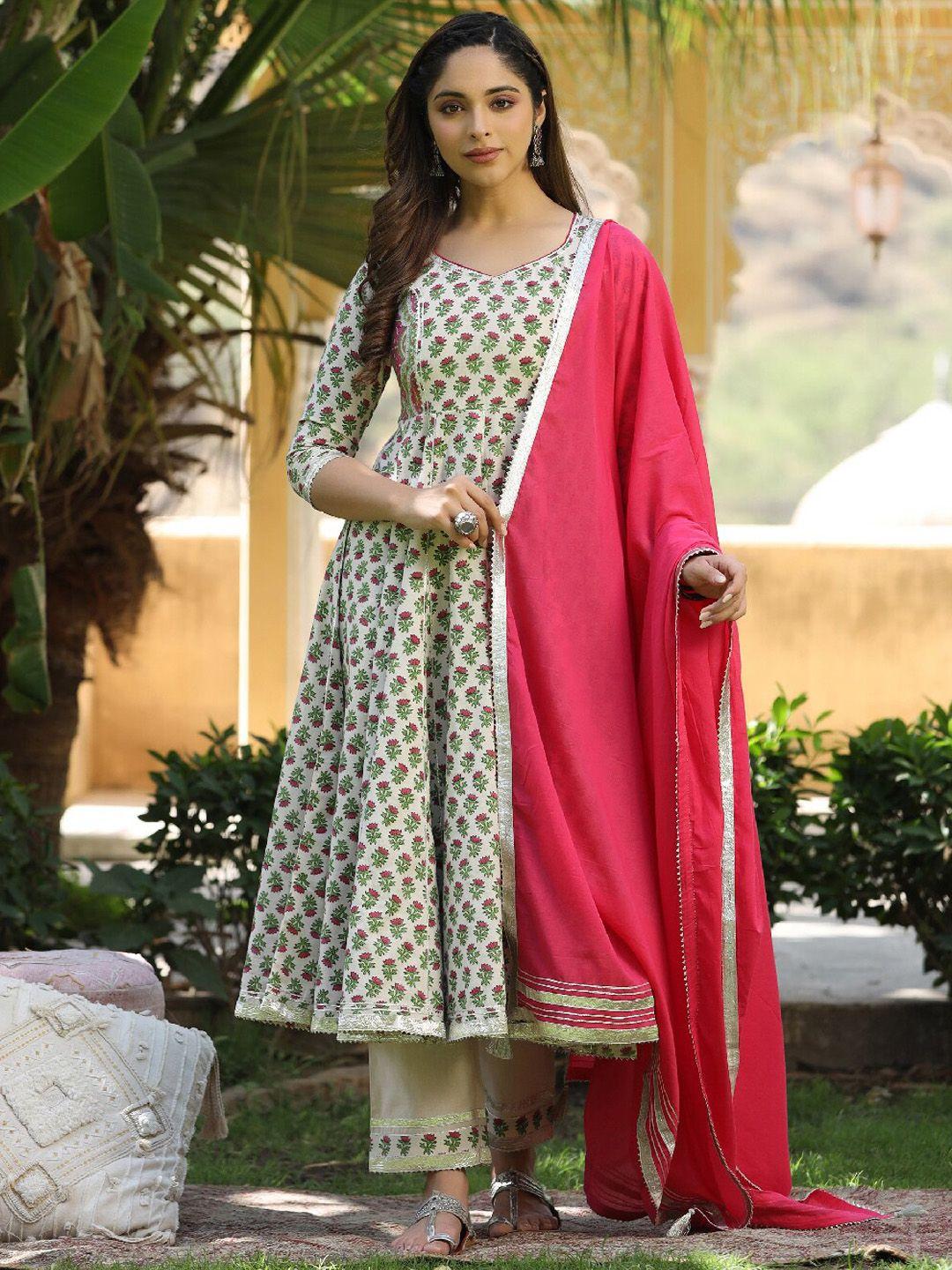 everbloom ethnic motifs printed empire gotta patti kurta with trousers & dupatta