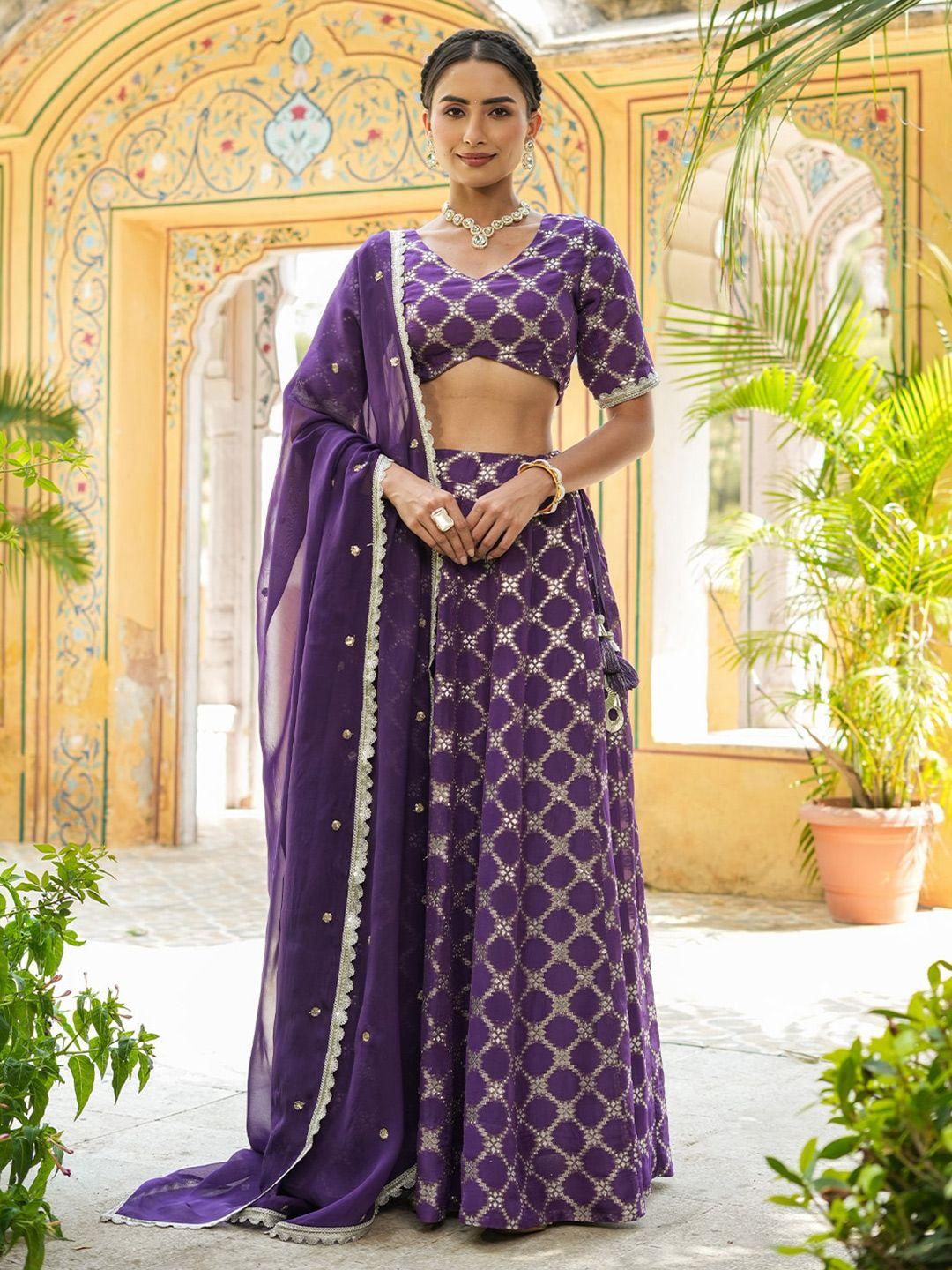 everbloom ethnic motifs woven design ready to wear lehenga & blouse with dupatta