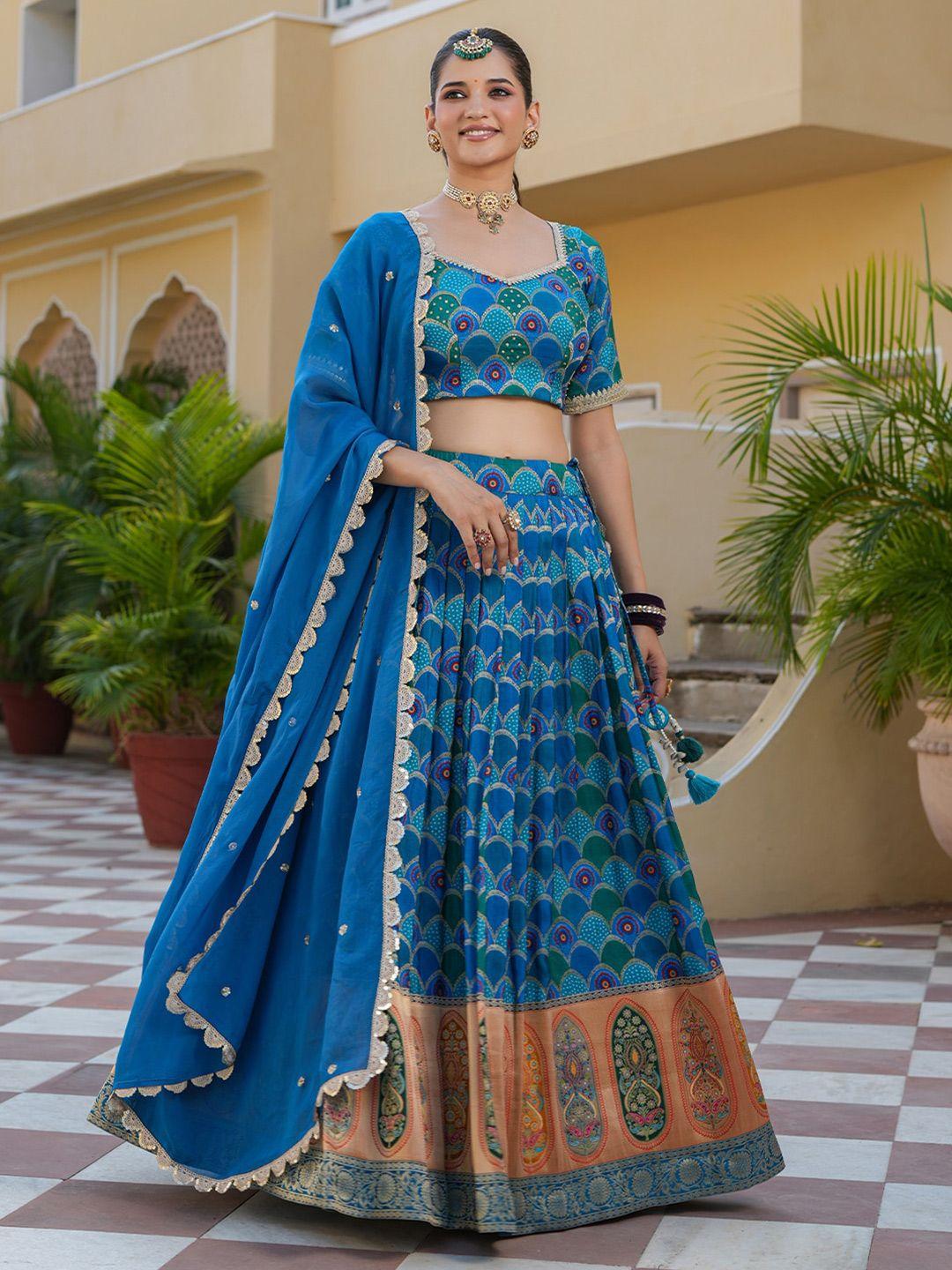 everbloom ethnic motifs woven design ready to wear lehenga & blouse with dupatta