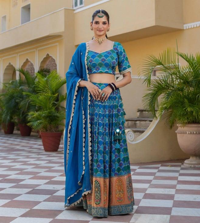 everbloom naina blue jashn silk printed lehenga set