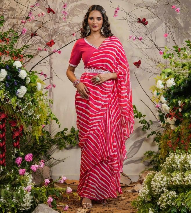 everbloom pink swara lehariya pre-draped saree with belt