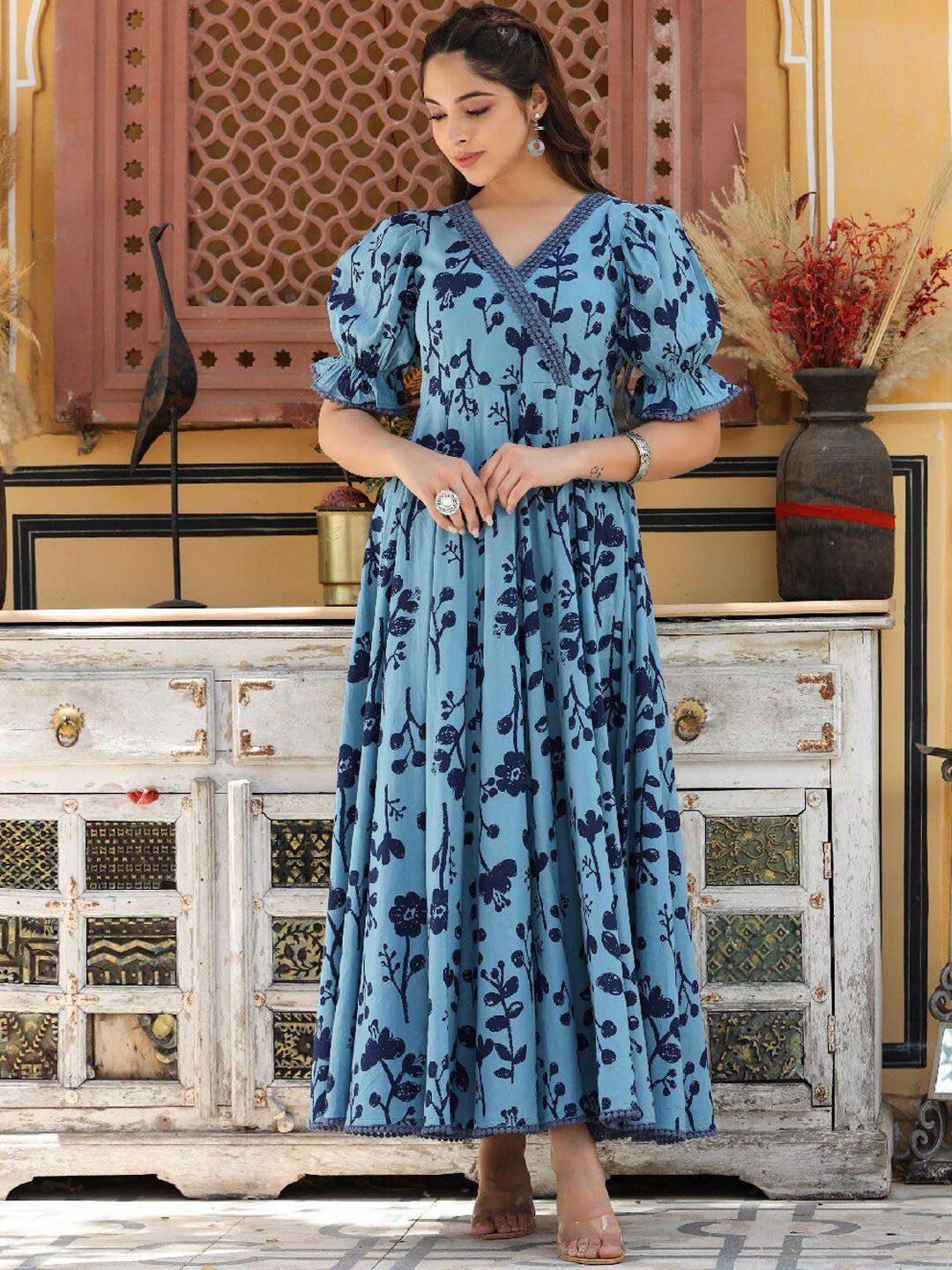 everbloom printed angrakha puff sleeves pure cotton dress