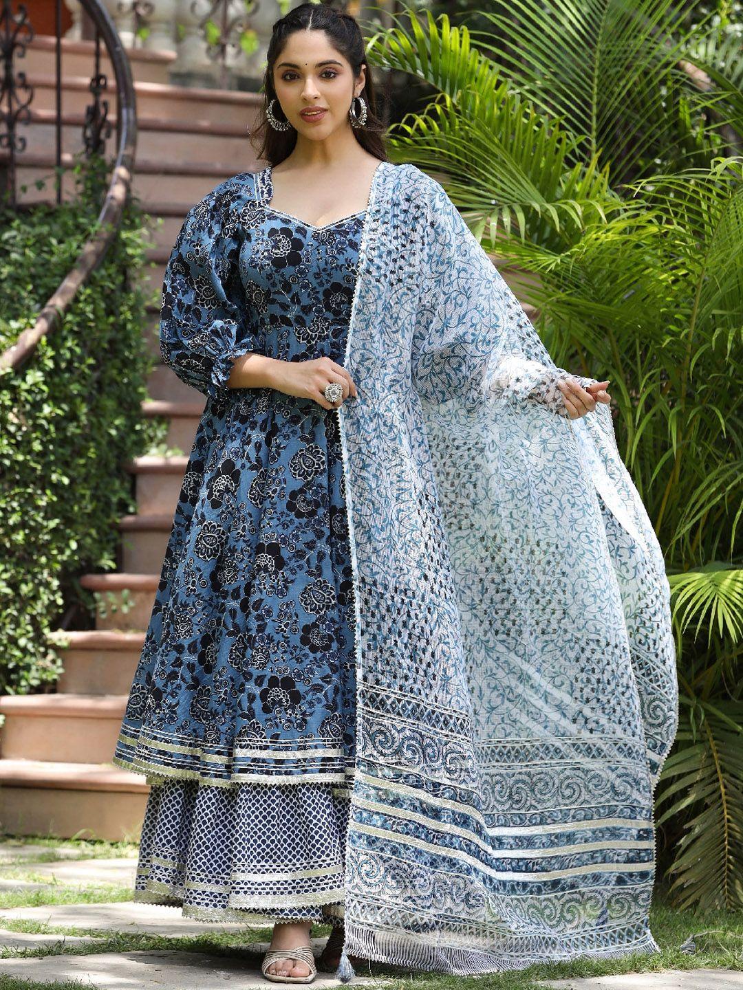 everbloom printed layered dress with dupatta