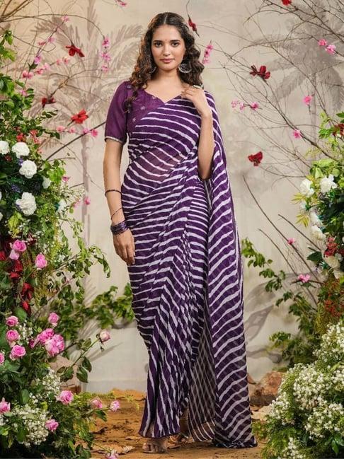 everbloom purple nia lehariya pre-draped saree
