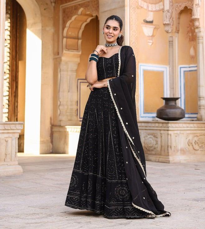 everbloom raha black aafreen lucknowi embroidered lehenga set