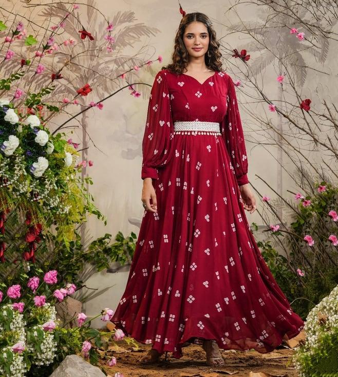 everbloom red maheep badhej gown with belt